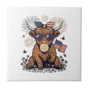 Patriottische Hooglandkoe Bubblegum Vintage Gravur Tegeltje