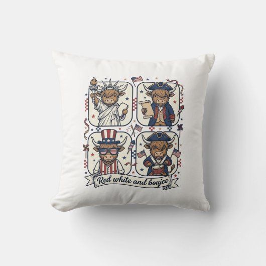 Patriottische Hooglandkoe Rood Wit en Boujee Kussen (Voorkant)