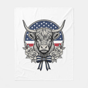 Patriottische Hooglandkoe Vintage Gravure Kunst_1 Fleece Deken