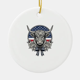 Patriottische Hooglandkoe Vintage Gravure Kunst_1 Keramisch Ornament