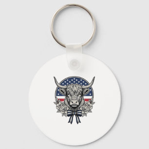 Patriottische Hooglandkoe Vintage Gravure Kunst_1 Sleutelhanger