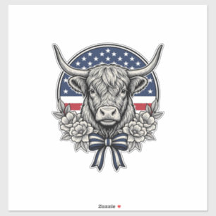 Patriottische Hooglandkoe Vintage Gravure Kunst_1 Sticker