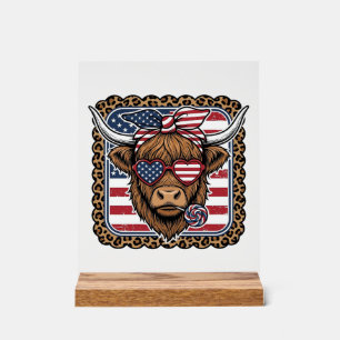 Patriottische Hooglandkoe Vintage Gravure Ontwerp Acryl Bord