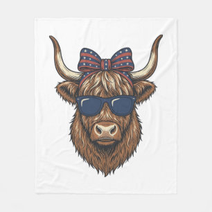Patriottische Hooglandkoe Vintage Gravure Ontwerp_ Fleece Deken