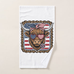 Patriottische Hooglandkoe Vintage Gravure Ontwerp  Handdoek
