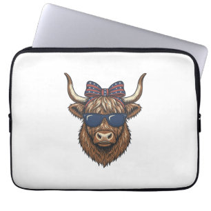 Patriottische Hooglandkoe Vintage Gravure Ontwerp_ Laptop Sleeve