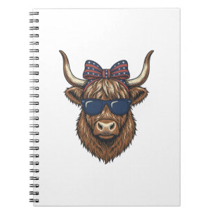 Patriottische Hooglandkoe Vintage Gravure Ontwerp_ Notitieboek