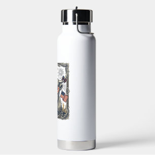 Patriottische Hooglandkoe Vintage Gravure Ontwerp_ Waterfles