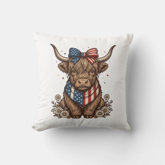 Patriottische Hooglandkoe Vintage Kussen (Voorkant)