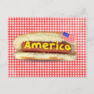 Patriottische Hot Dog op Gingham Briefkaart