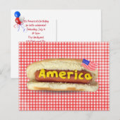 Patriottische Hot Dog op Gingham Briefkaart (Voorkant / Achterkant)