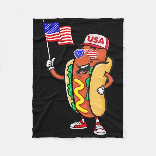 Patriottische Hotdog Amerikaanse Vlag VS Grappig 4 Fleece Deken (Voorkant)