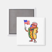 Patriottische hotdog Amerikaanse vlag VS grappig 4 Magneet (Voorkant / Achterkant)