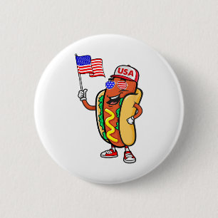 Patriottische hotdog Amerikaanse vlag VS grappig 4 Ronde Button 5,7 Cm