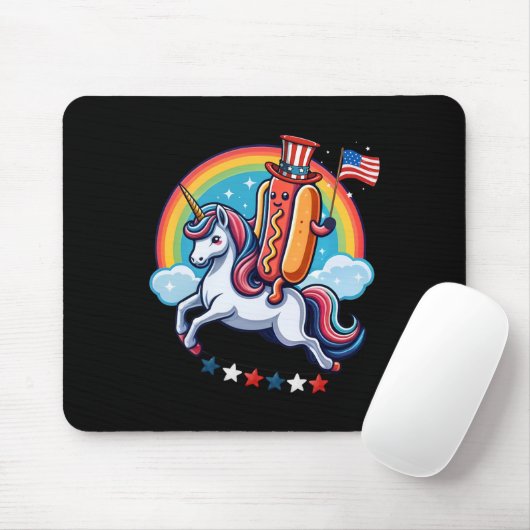 Patriottische Hotdog Riding Unicorn 4th of July Am Muismat (Met muis)