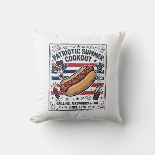Patriottische Hotdog Vintage BBQ Kussen (Voorkant)