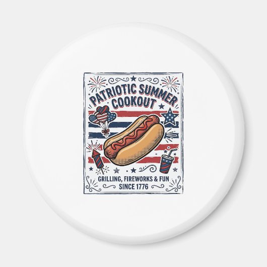 Patriottische Hotdog Vintage BBQ Magneet (Voorkant)