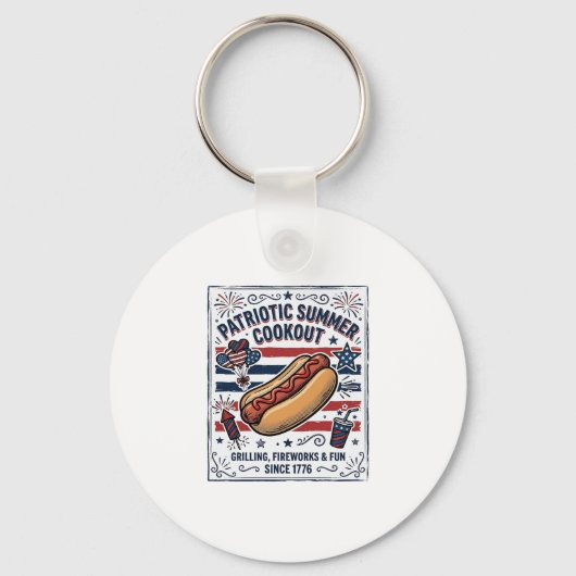 Patriottische Hotdog Vintage BBQ Sleutelhanger (Voorkant)
