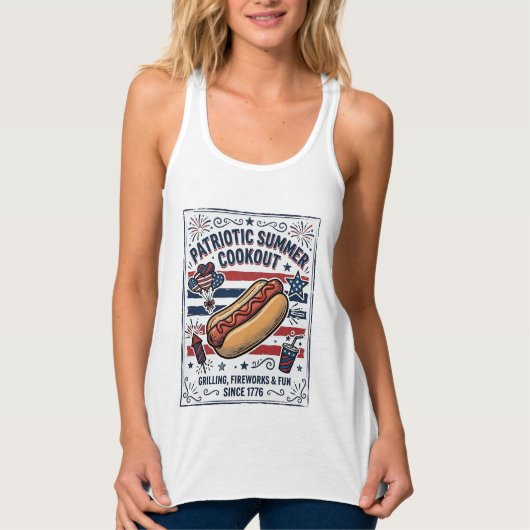 Patriottische Hotdog Vintage BBQ Tanktop (Voorkant)