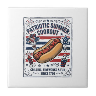 Patriottische Hotdog Vintage BBQ Tegeltje