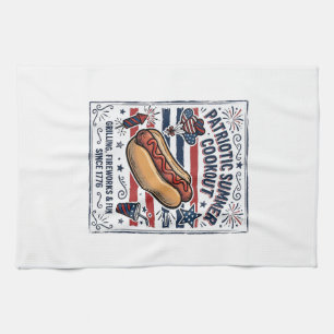 Patriottische Hotdog Vintage BBQ Theedoek
