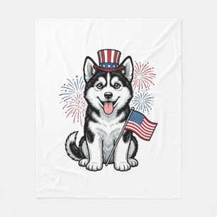 Patriottische Husky Puppy Vintage Gravure Shirt De Fleece Deken