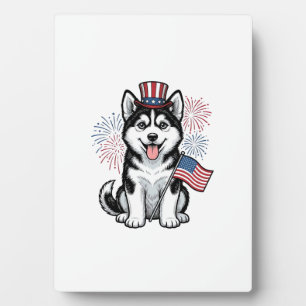 Patriottische Husky Puppy Vintage Gravure Shirt De Fotoplaat