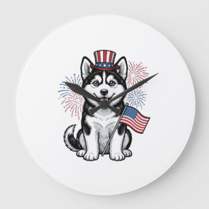 Patriottische Husky Puppy Vintage Gravure Shirt De Grote Klok