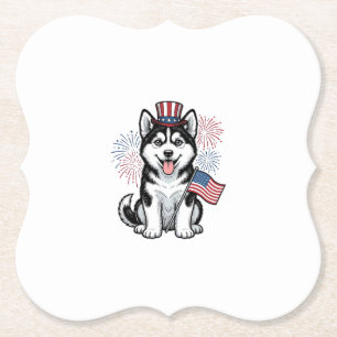 Patriottische Husky Puppy Vintage Gravure Shirt De Kartonnen Onderzetters