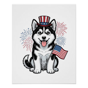 Patriottische Husky Puppy Vintage Gravure Shirt De Perfect Poster