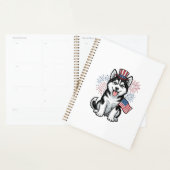 Patriottische Husky Puppy Vintage Gravure Shirt De Planner (Display)