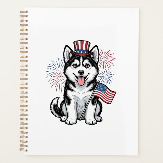 Patriottische Husky Puppy Vintage Gravure Shirt De Planner (Voorkant)