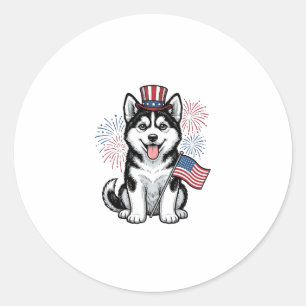 Patriottische Husky Puppy Vintage Gravure Shirt De Ronde Sticker