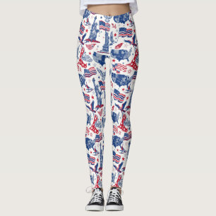 Patriottische iconen patroon - Vrijheidsbeeld, Vla Leggings