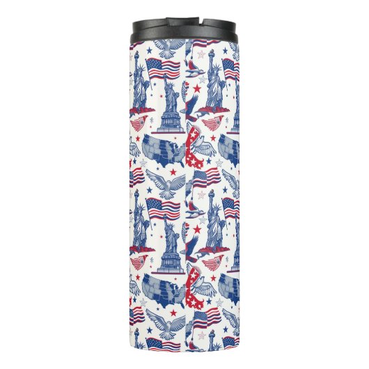 Patriottische iconen patroon - Vrijheidsbeeld, Vla Thermosbeker (Achterkant)