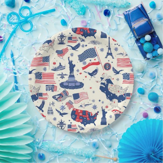 Patriottische iconen - Vrijheidsbeeld, Vlag (2) Papieren Bordje (Feest)
