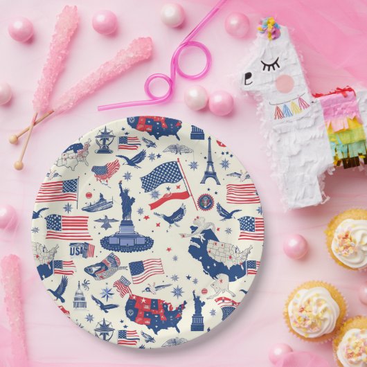 Patriottische iconen - Vrijheidsbeeld, Vlag (2) Papieren Bordje (Feest)