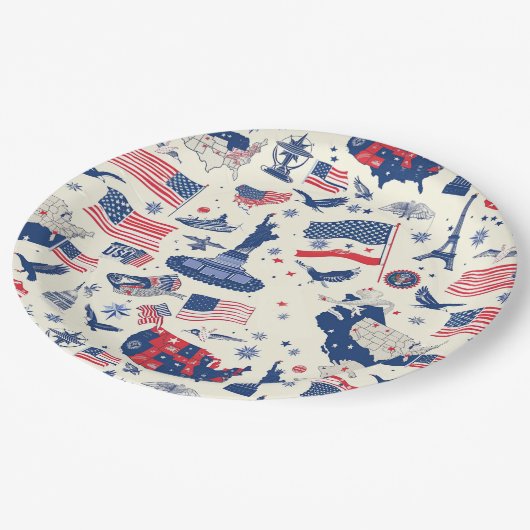 Patriottische iconen - Vrijheidsbeeld, Vlag (2) Papieren Bordje (Gekanteld)