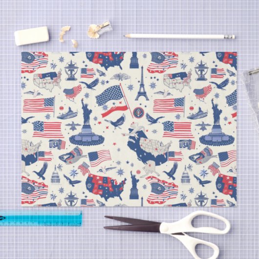 Patriottische iconen - Vrijheidsbeeld, Vlag (2) Tissuepapier (Craft)