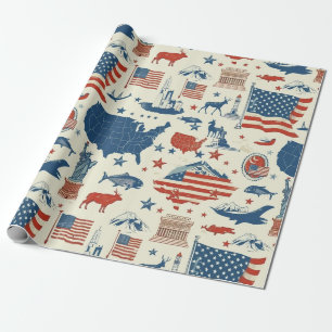 Patriottische iconen - Vrijheidsbeeld, Vlag (3) Cadeaupapier