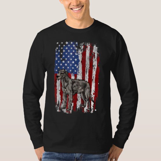 Patriottische Ierse wolfshond Amerikaanse vlag 4th T-shirt (Voorkant)