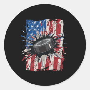 Patriottische ijshockey 4 juli Mannen Amerikaans Ronde Sticker