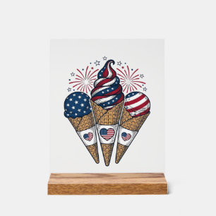 Patriottische Ijsjes Kegels Vintage 4 juli T-Shirt Acryl Bord