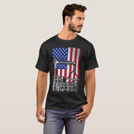 Patriottische ijzerwerker  USA Amerikaanse vlag T-shirt (Voorkant volledig)