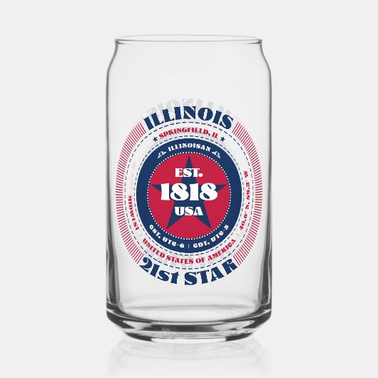 Patriottische Illinois Typografie Drinkware Set Blikvorm Glas (Voorkant)