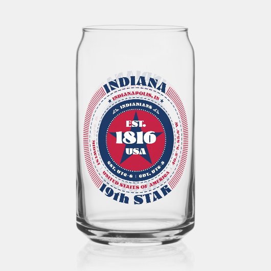 Patriottische Indiana Typography Drinkware Set Blikvorm Glas (Achterkant)