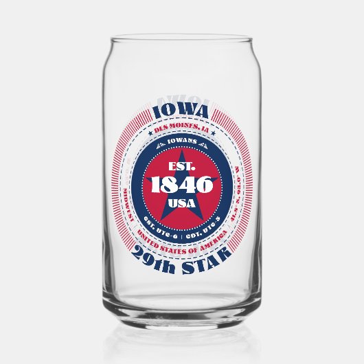 Patriottische Iowa Typography Drinkware Set Blikvorm Glas (Voorkant)