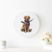 Patriottische Jacht Golden Retriever Vintage T-shi Grote Klok (Huis)