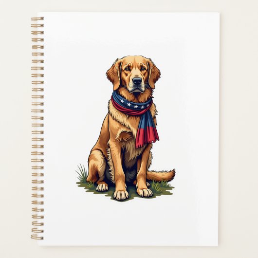Patriottische Jacht Golden Retriever Vintage T-shi Planner (Voorkant)