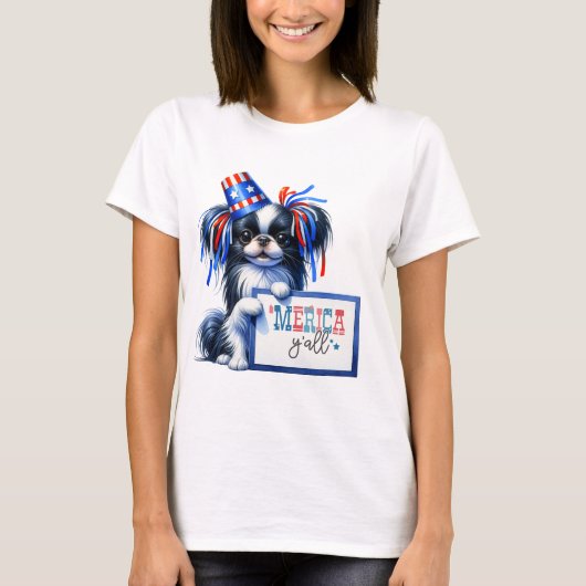 Patriottische Japanse Chin 'Merica Y'all T-shirt (Voorkant)